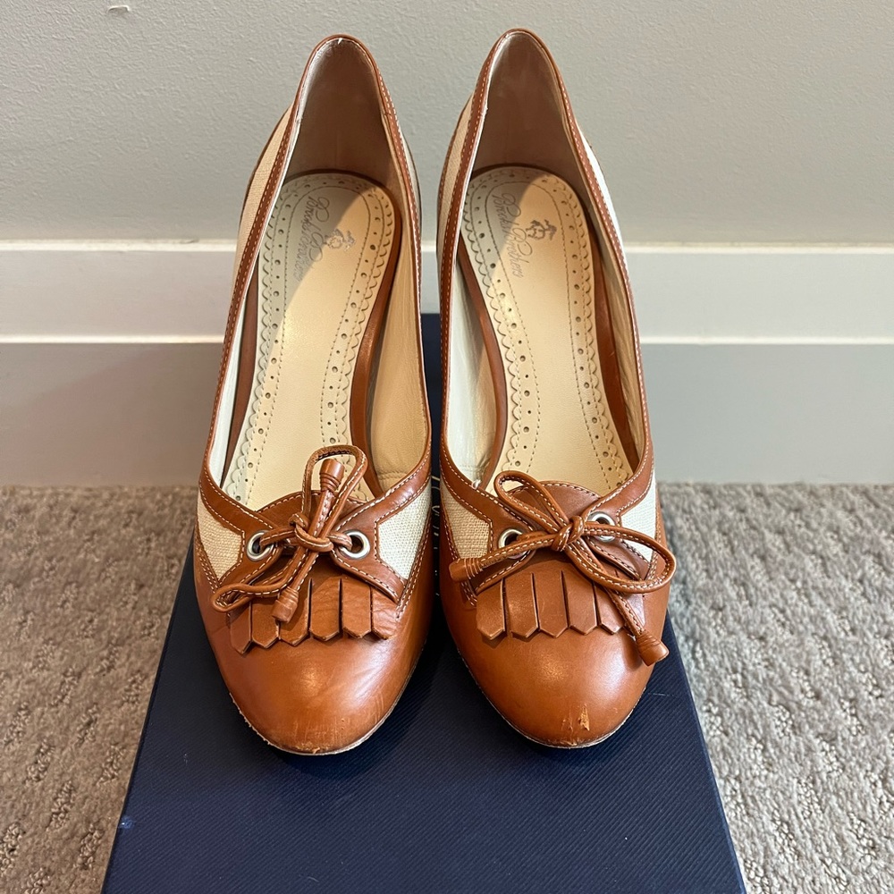 Brooks Brothers Cognac 3.5in Heels with Tassels